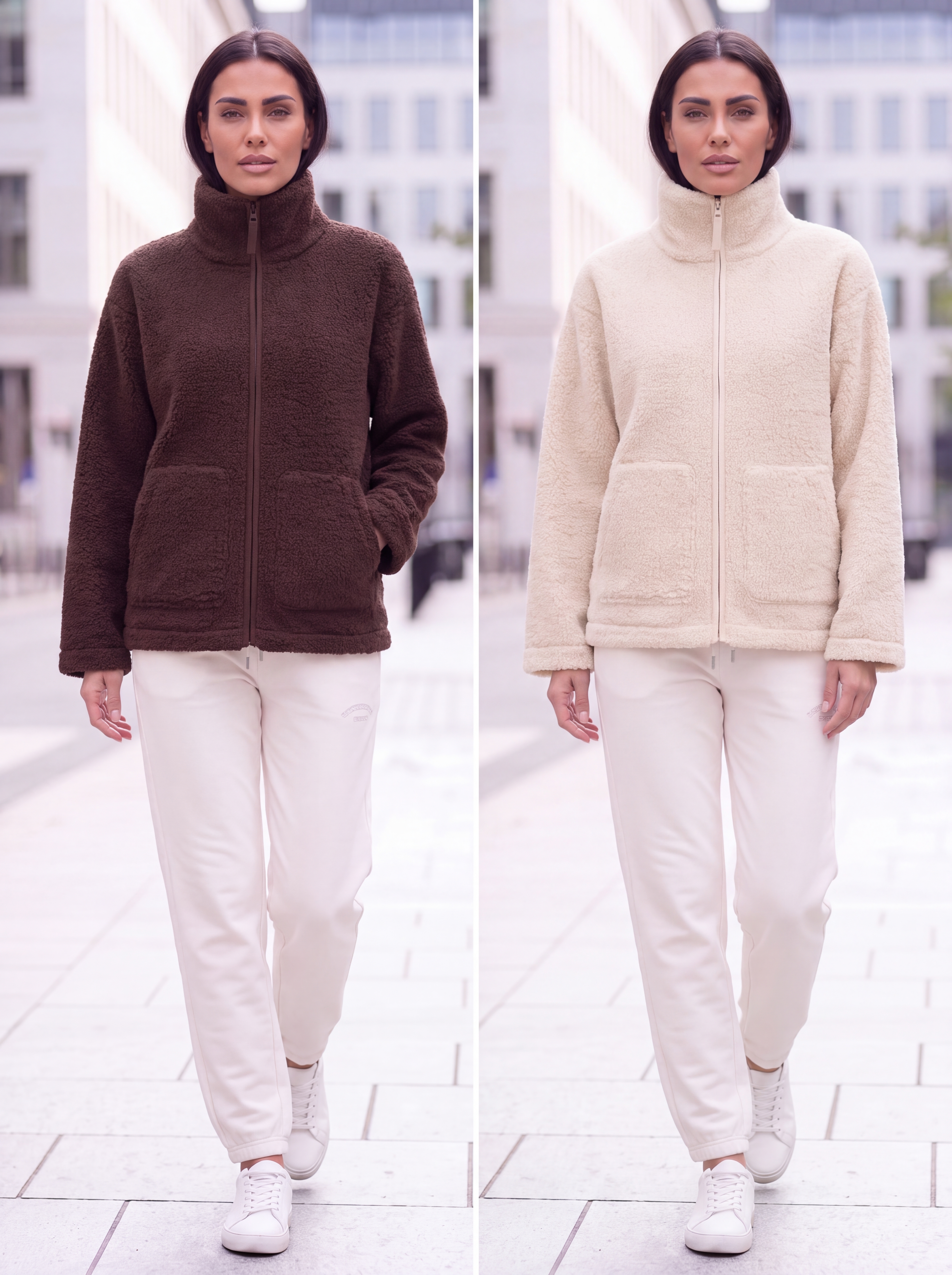Dámska plyšová mikina BROADWAY NYC FASHION ECRU Béžová s.WEAR 1